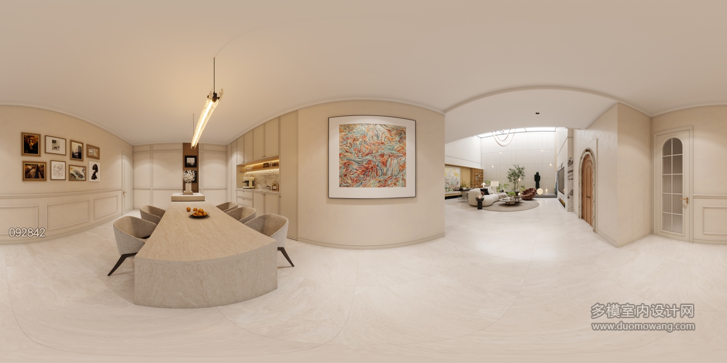 现代负二层餐厅全景