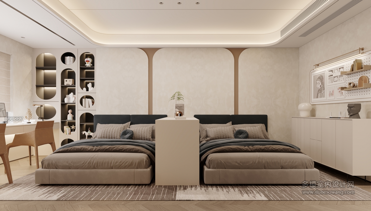 现代双床房特写