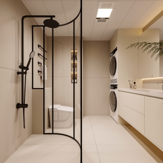 现代奶油主卫透视