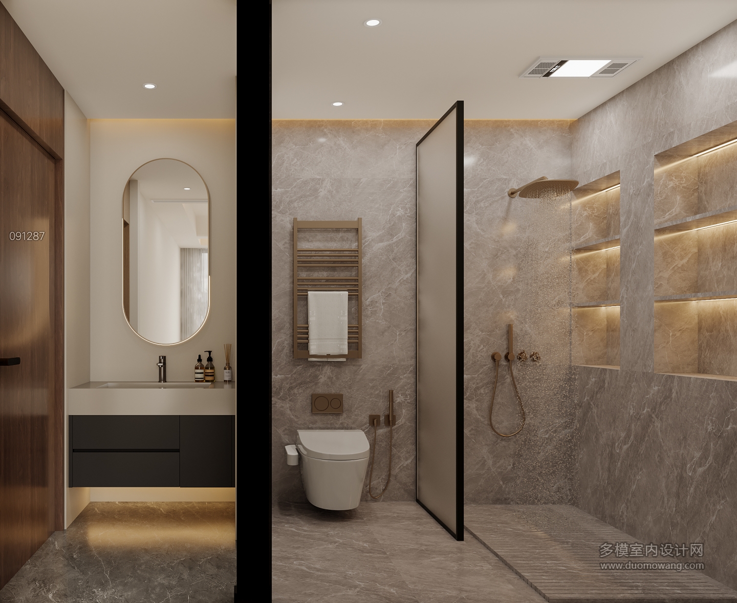 现代四层次卧卫生间特写