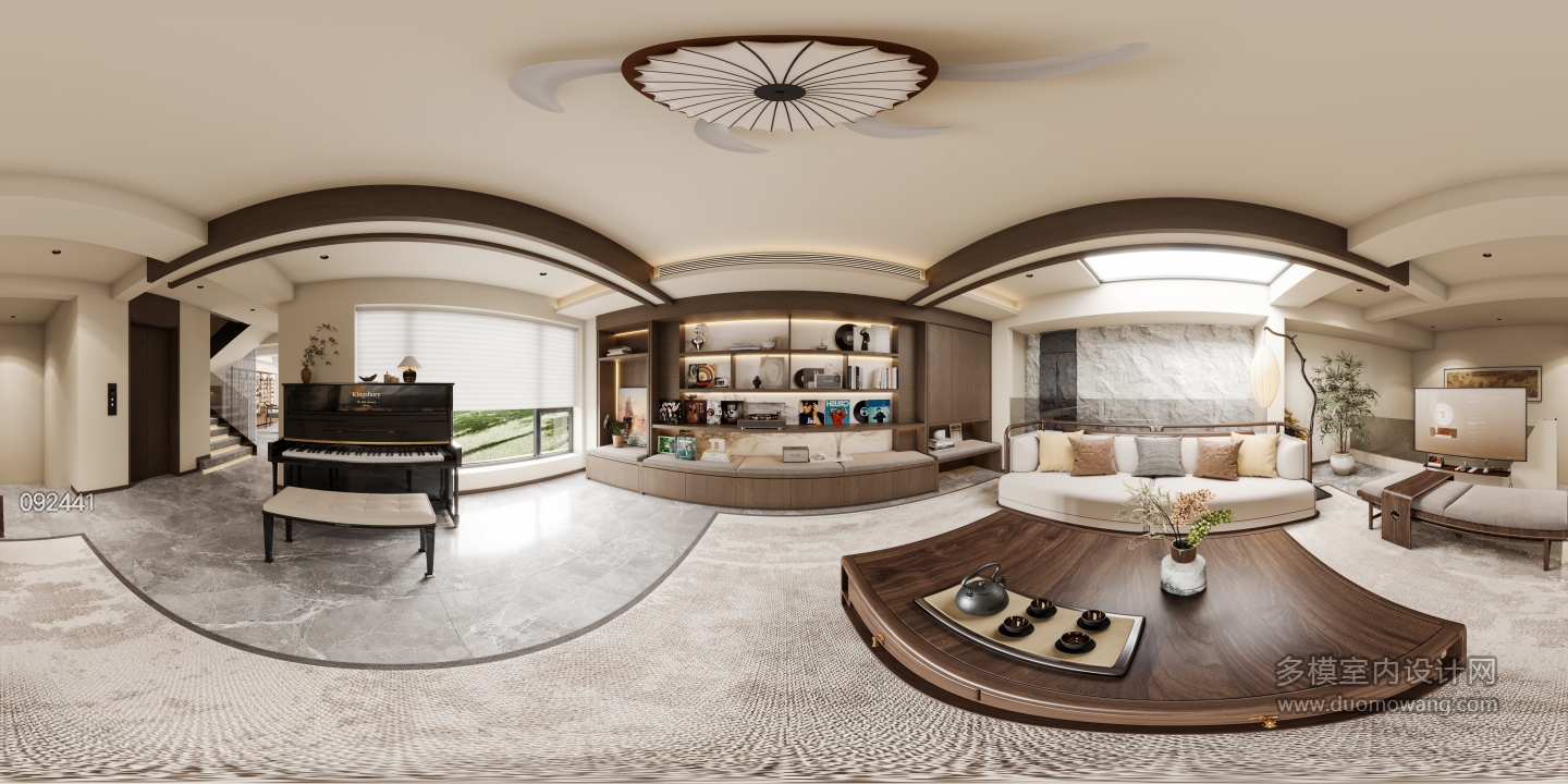 新中式夹层会客厅全景