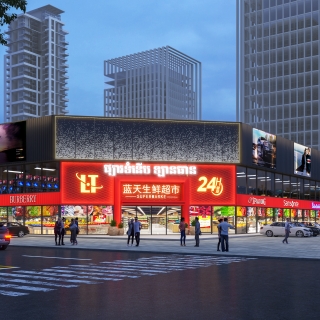 商场外立面大门夜景