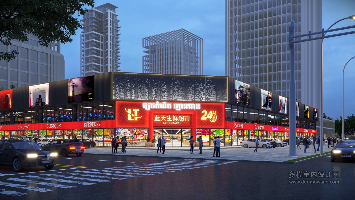 商场外立面大门夜景