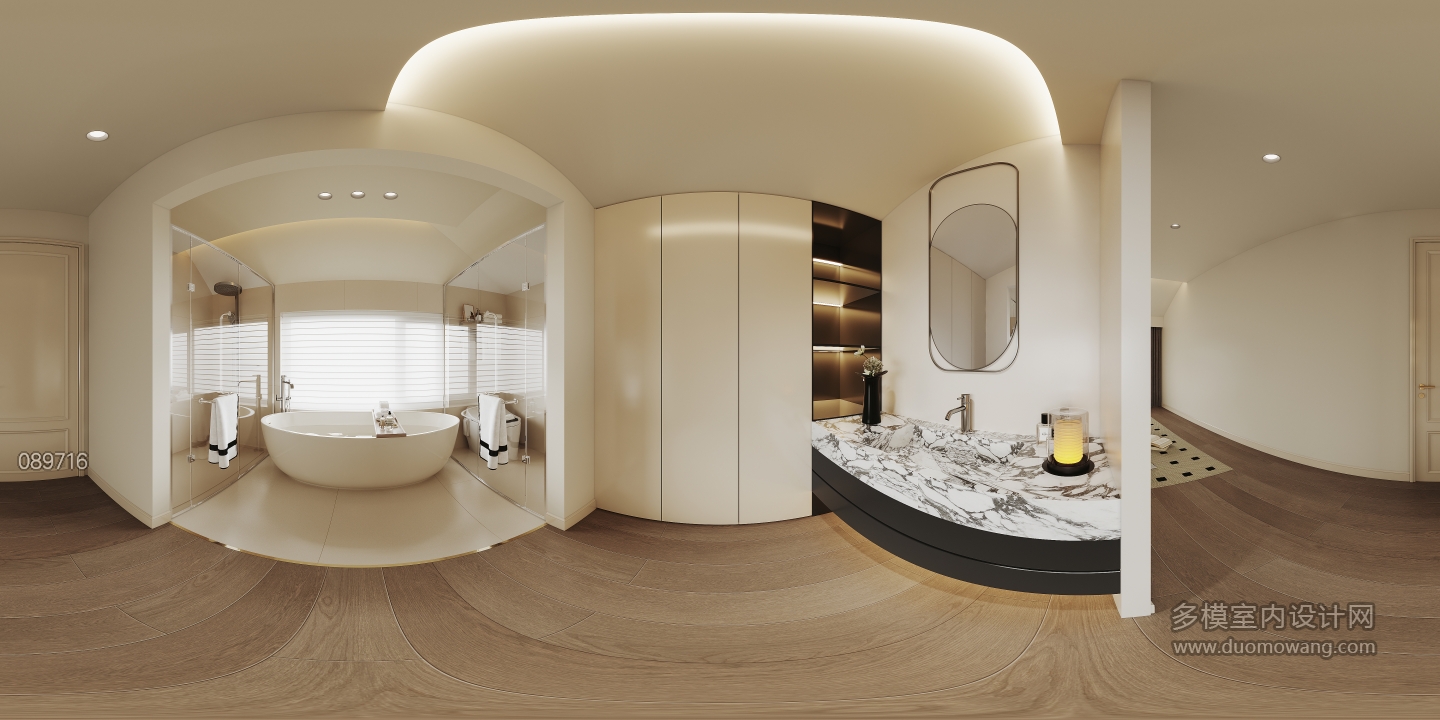 现代轻法三层主卧干区全景