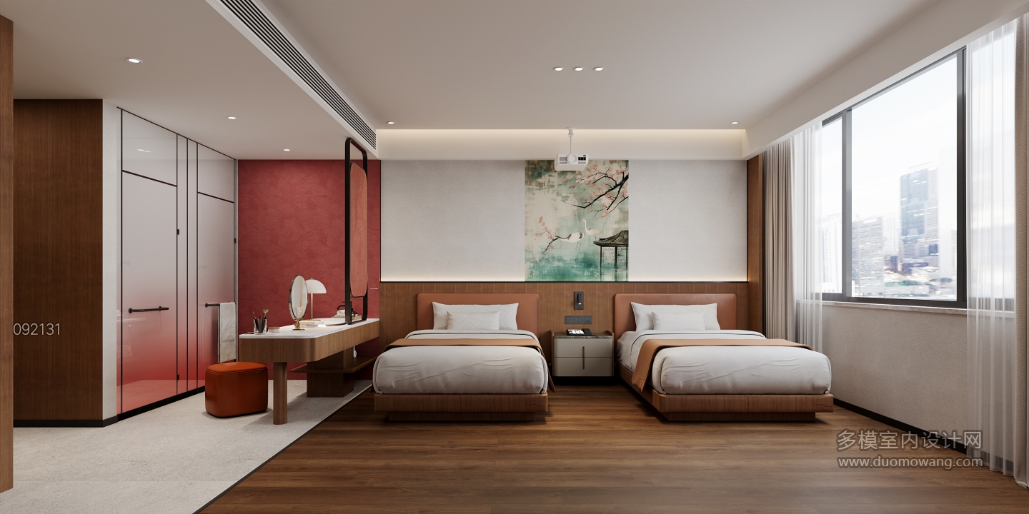 现代双人标间投影仪