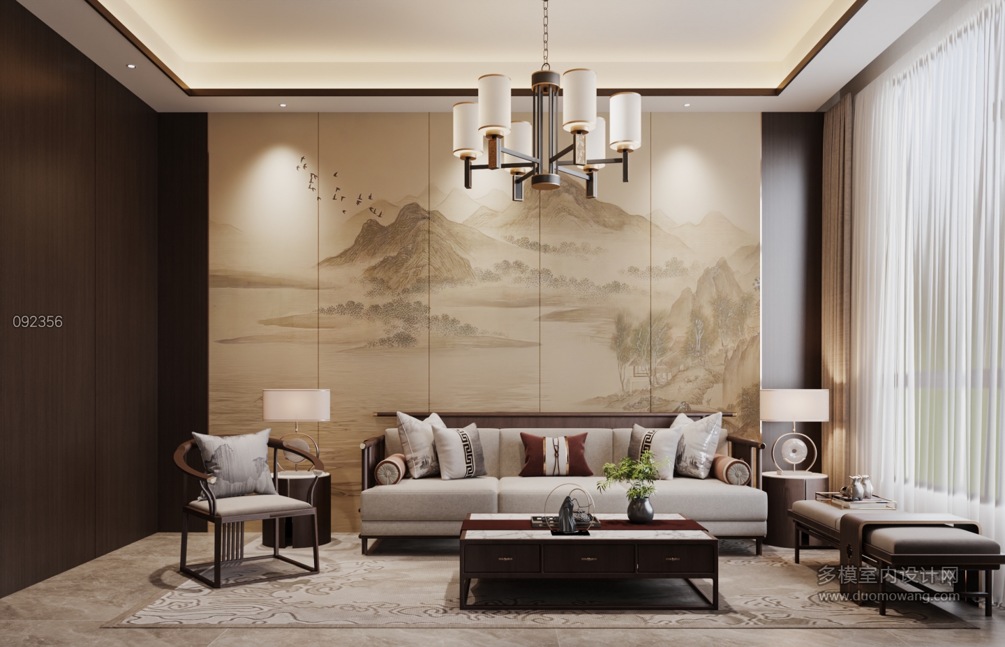 新中式二楼客厅特写