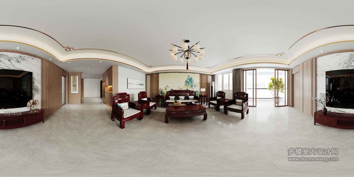 新中式三层客厅全景-1