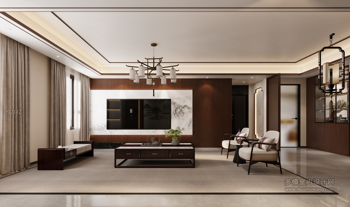 新中式二楼电视墙