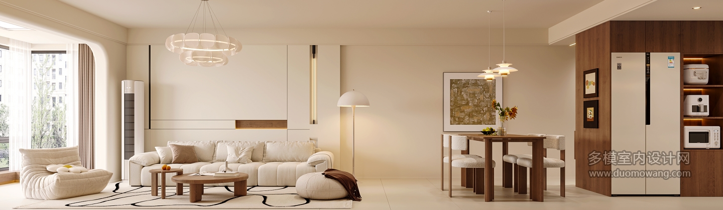 现代奶油沙发透视