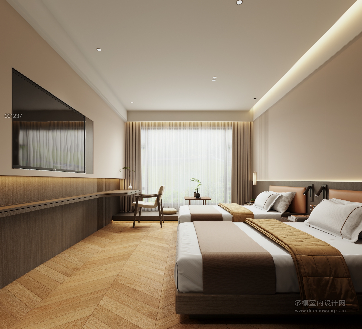 新中式酒店客房特写