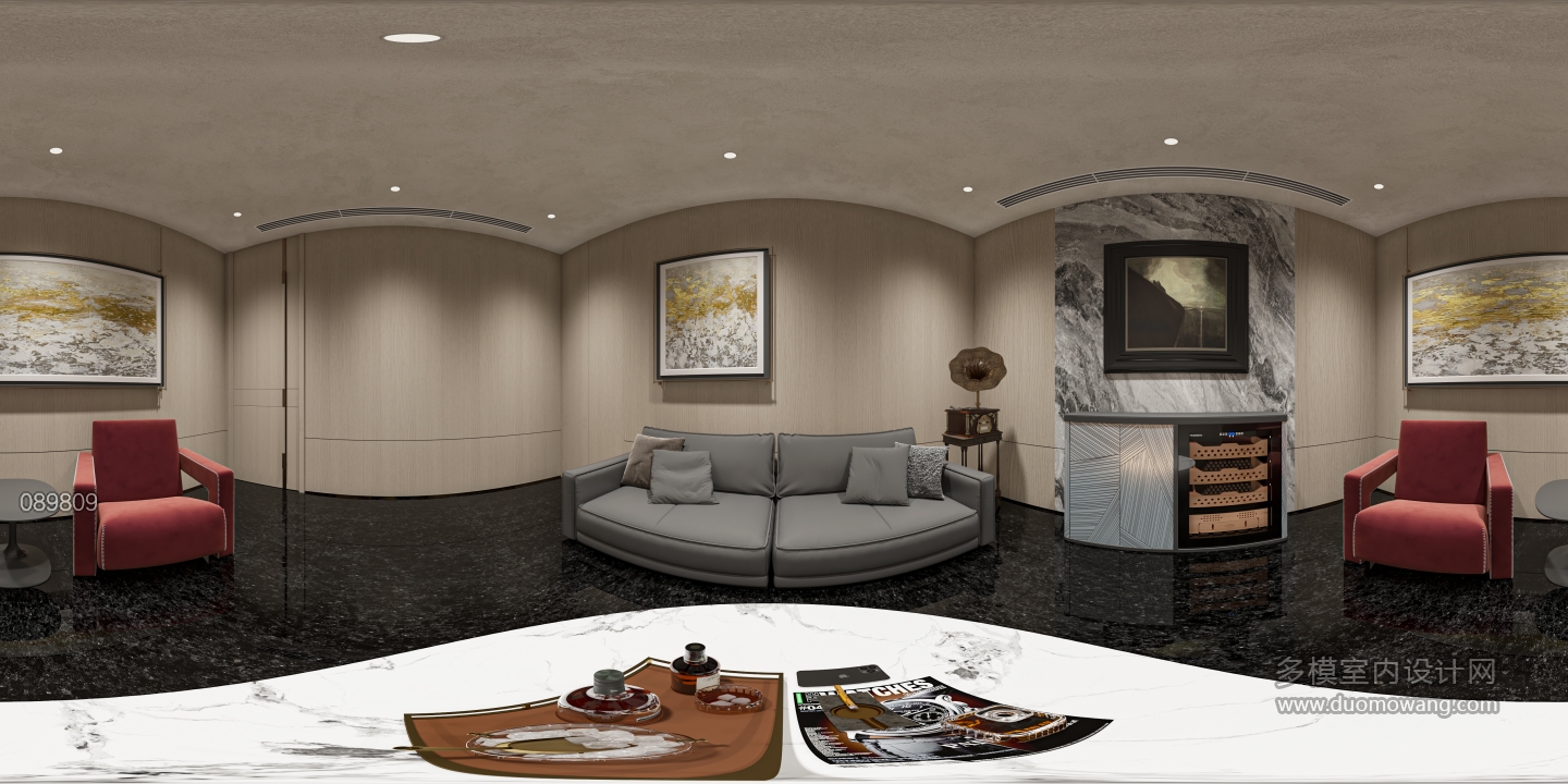 新中式雪茄室全景