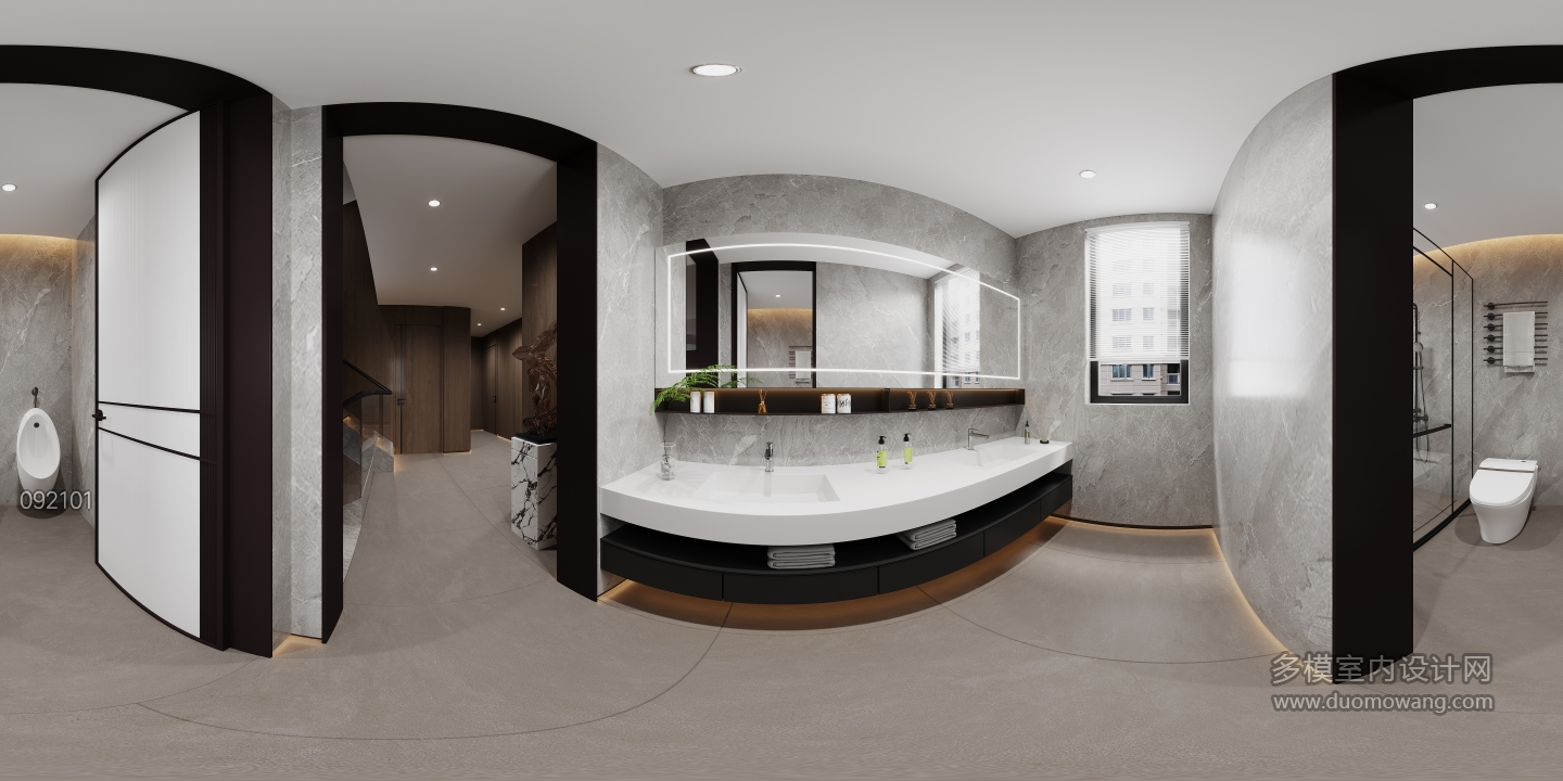 现代二楼过道卫生间全景