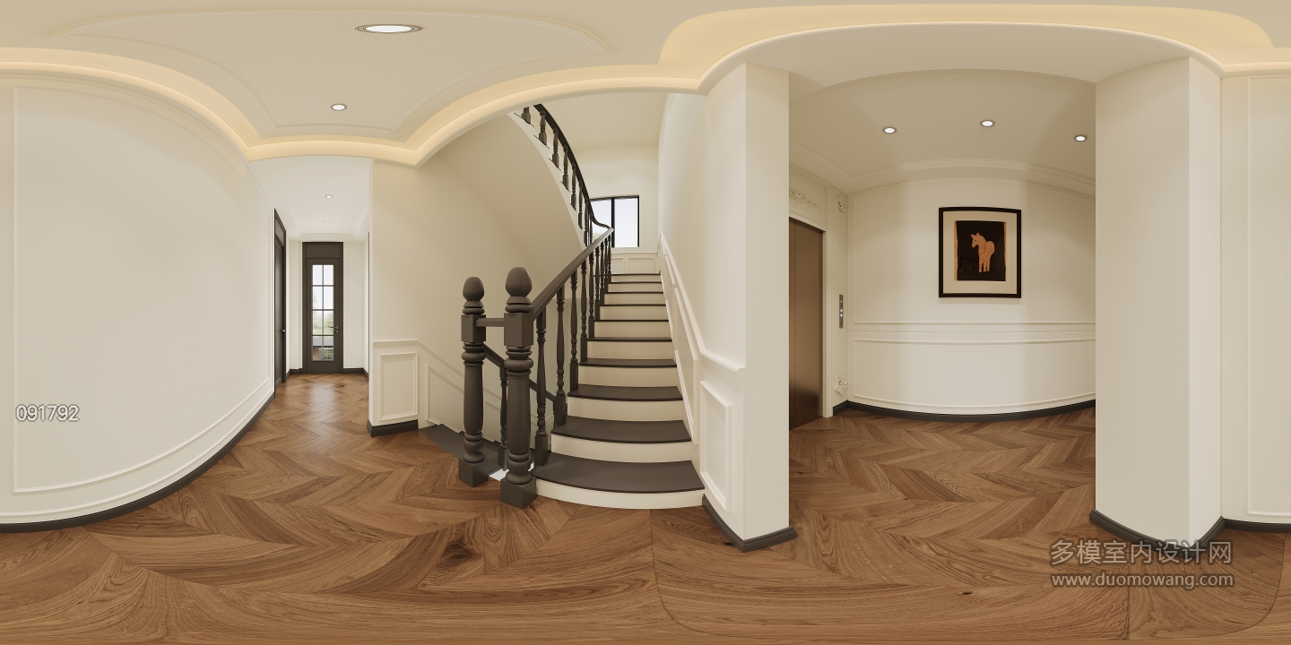 现代二楼楼梯间全景