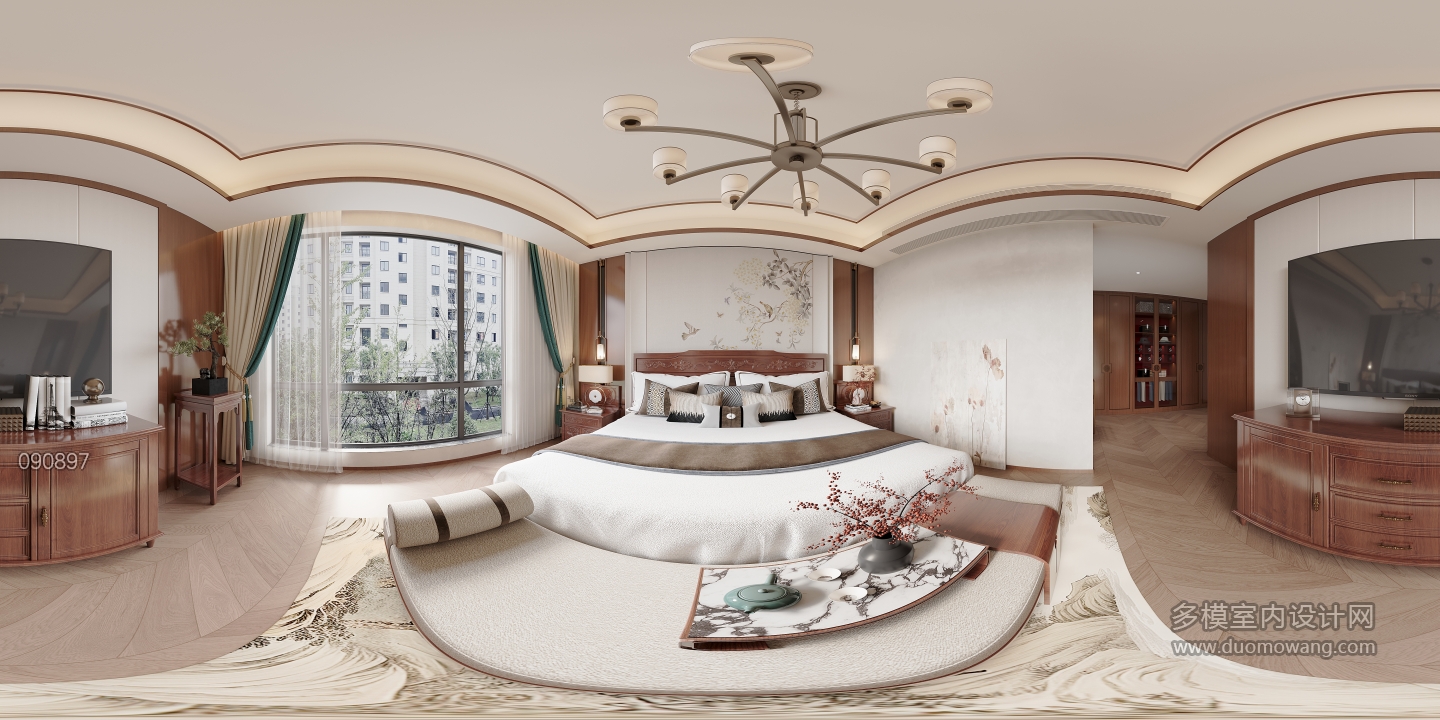 新中式卧室全景