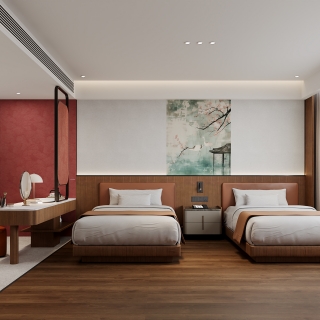 现代双人标间 电视墙