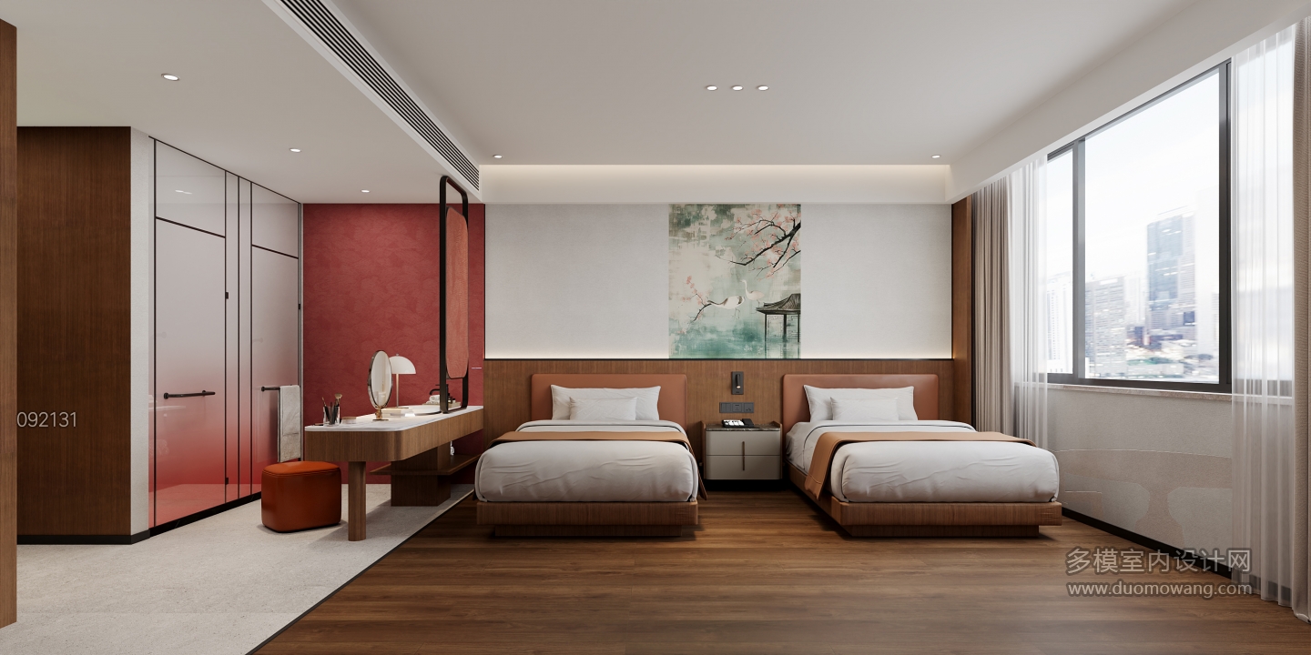 现代双人标间 电视墙