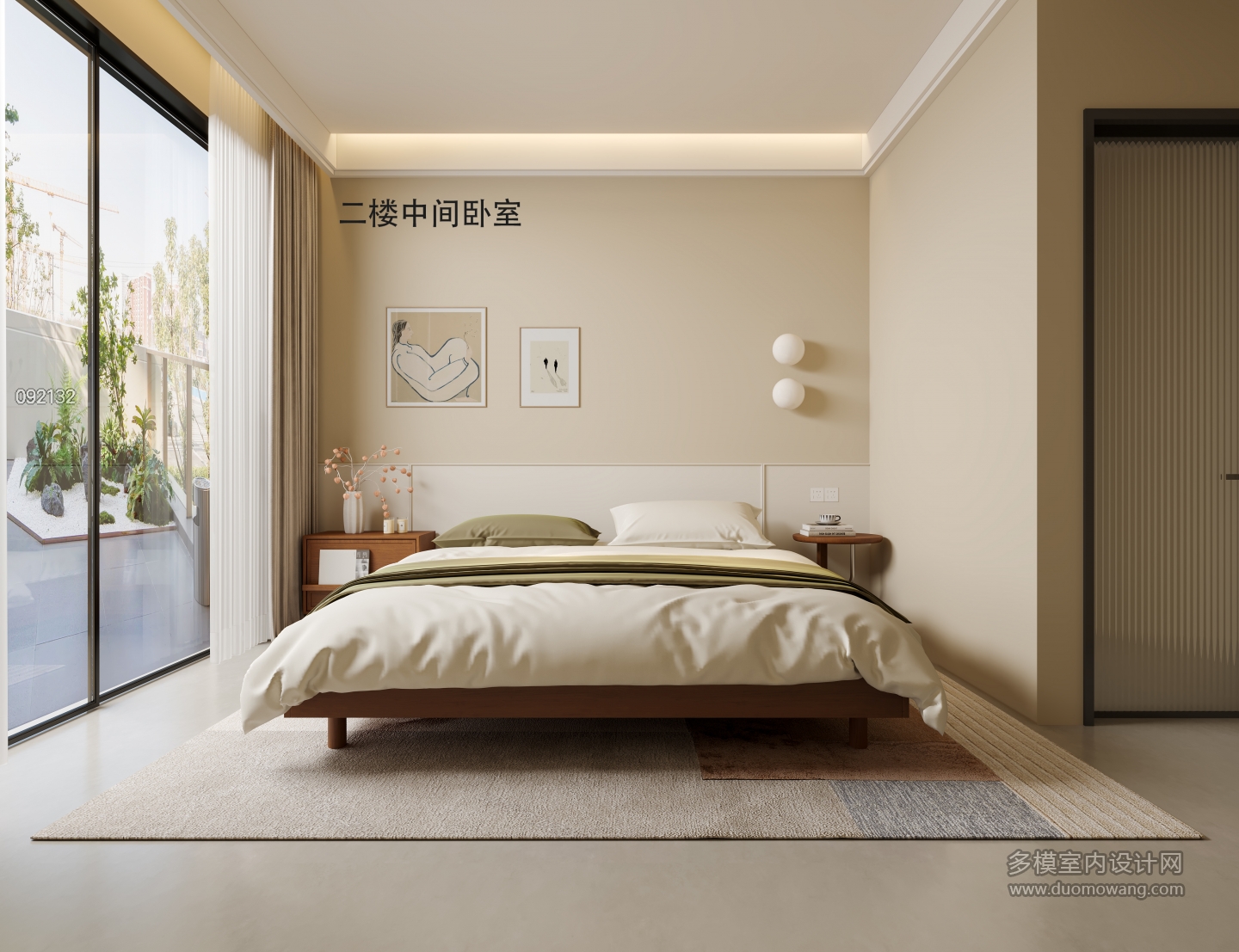 新中式二楼中间卧室