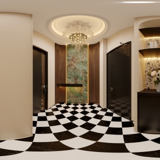 现代法式中古负二电梯间全景