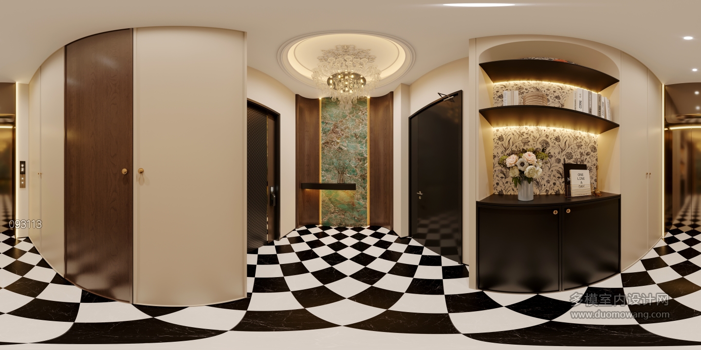 现代法式中古负二电梯间全景