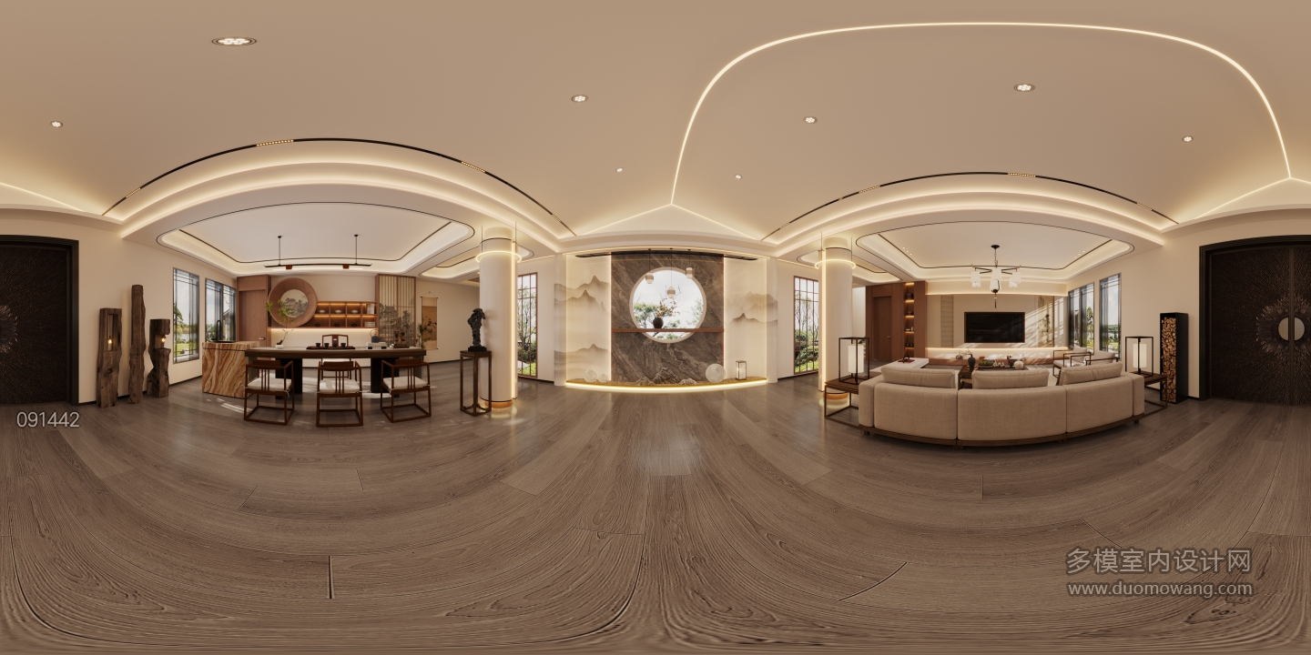 新中式2客餐厅全景