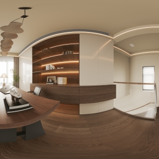 现代中古二层书房全景