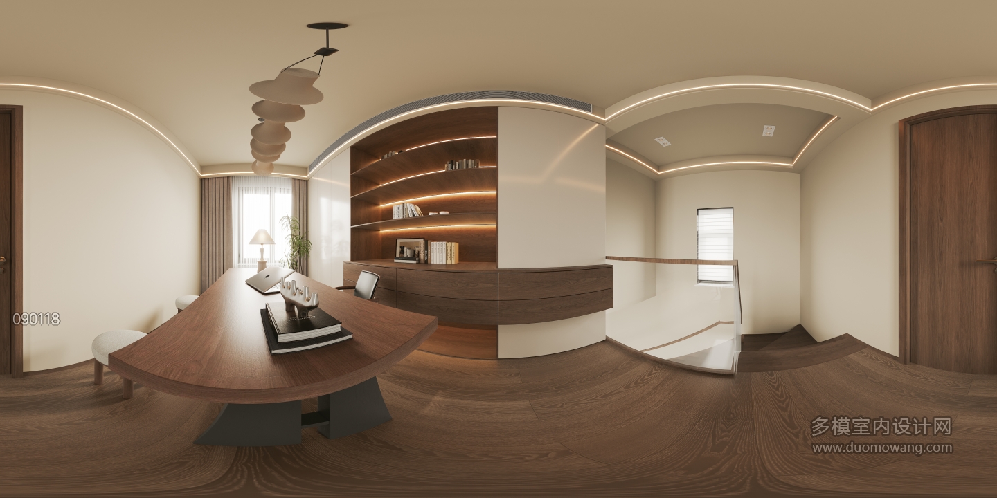 现代中古二层书房全景