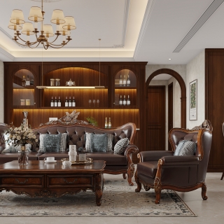 美式客餐厅-沙发墙静态