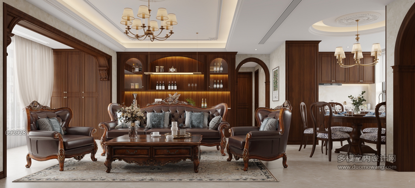 美式客餐厅-沙发墙静态