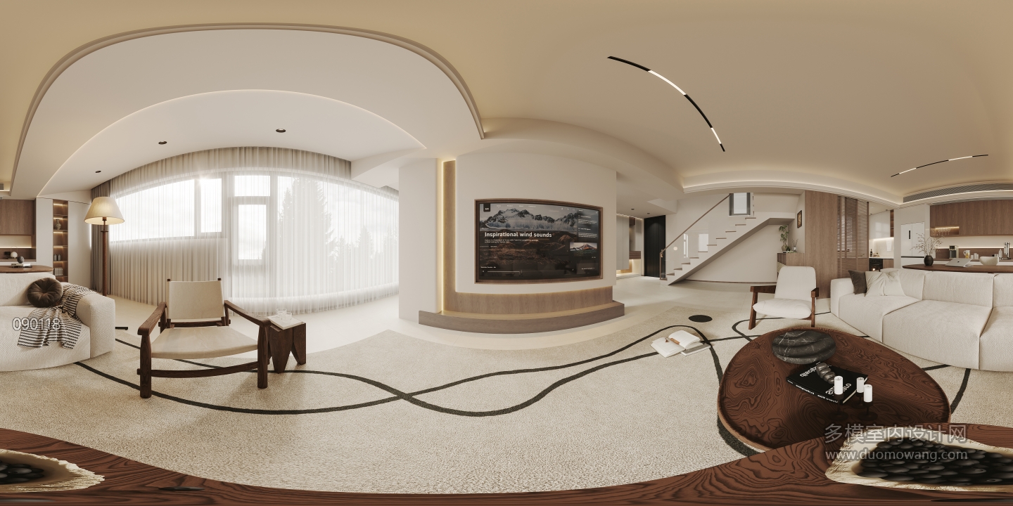 现代中古一层客厅全景