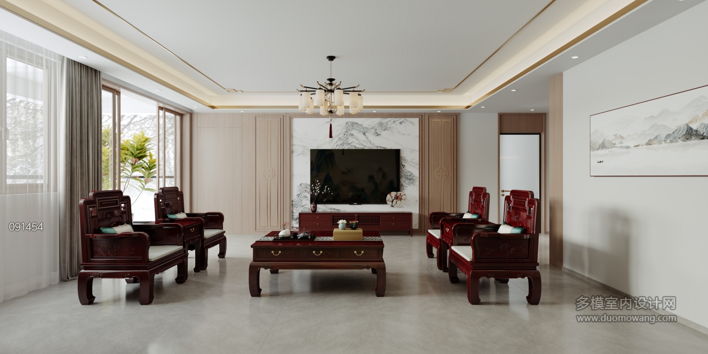 新中式三层客厅静态2