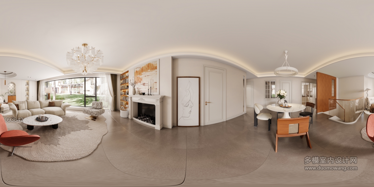 现代一层客餐厅全景