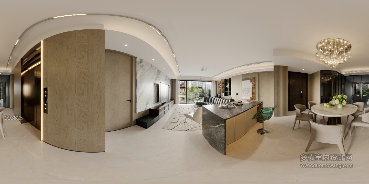 现代中古一层客餐厅全景