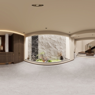 新中式车库层玄关全景