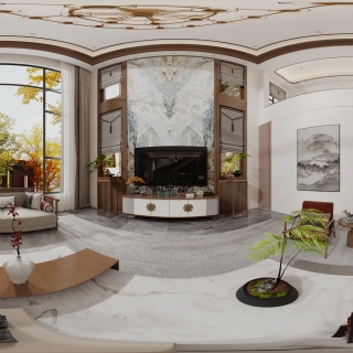 新中式客厅全景3