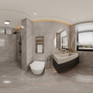 现代四层次卧2卫生间全景