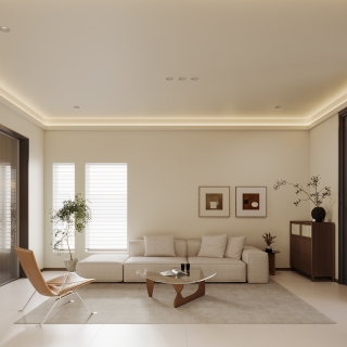 现代奶油一层客厅沙发背景墙