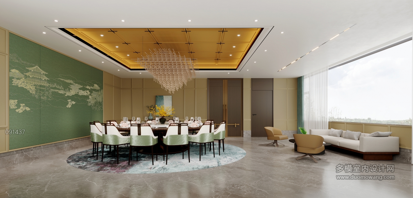 新中式一层宴会厅特写