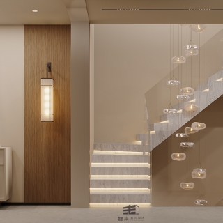 一层宋代中式楼梯间特写