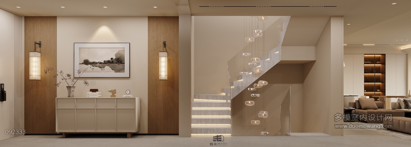 一层宋代中式楼梯间特写