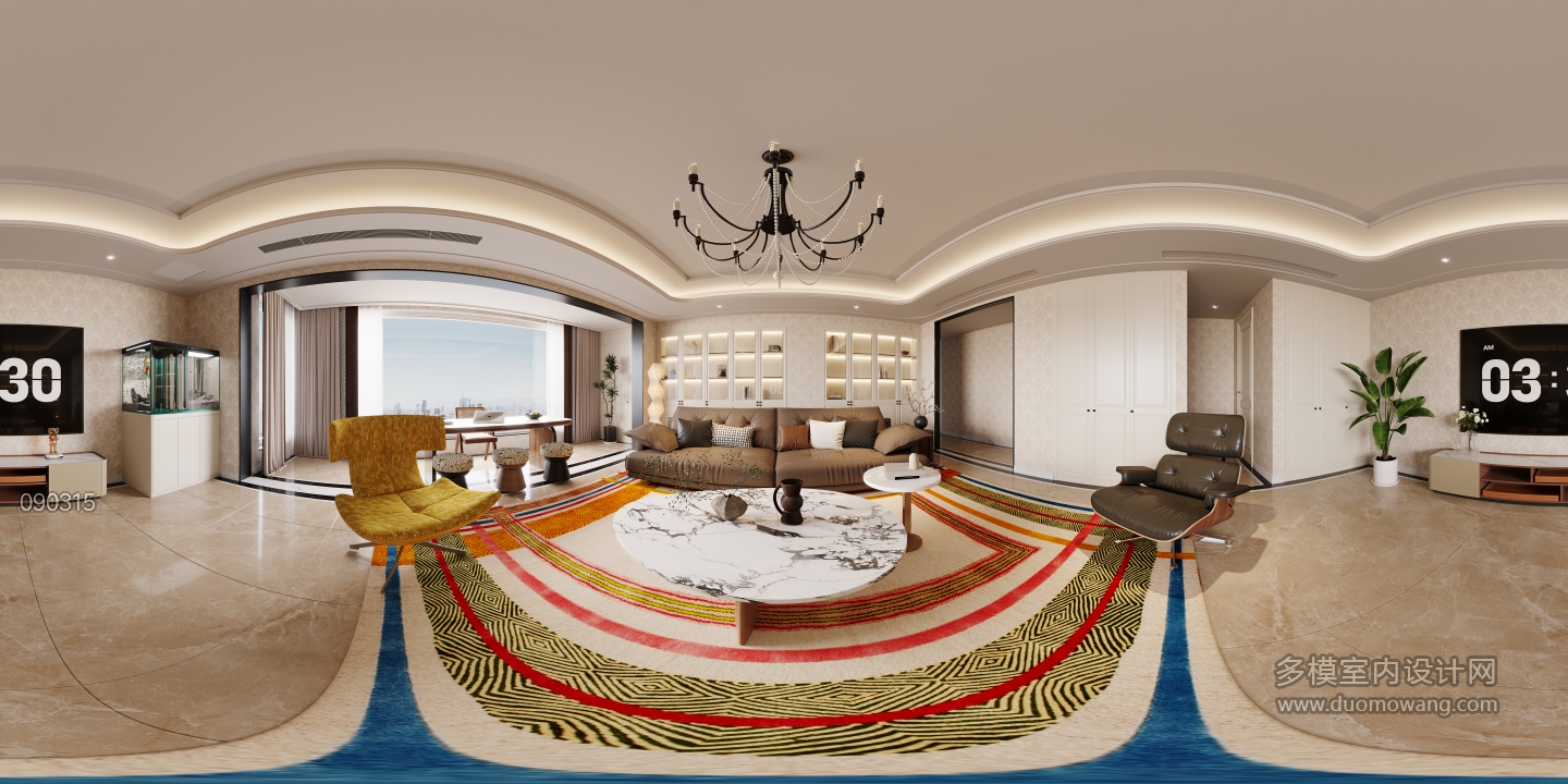 美式二楼客厅全景