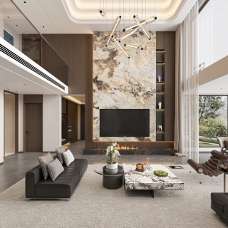 现代一楼挑空电视背景