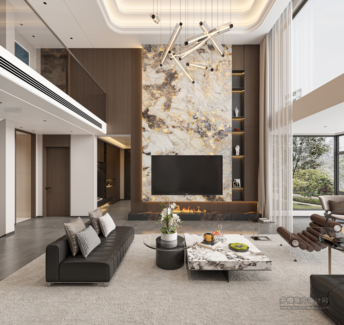 现代一楼挑空电视背景