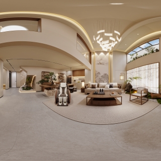 负二层宋代中式客厅全景