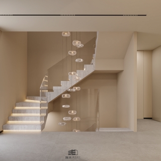 负一层宋代中式楼梯间特写