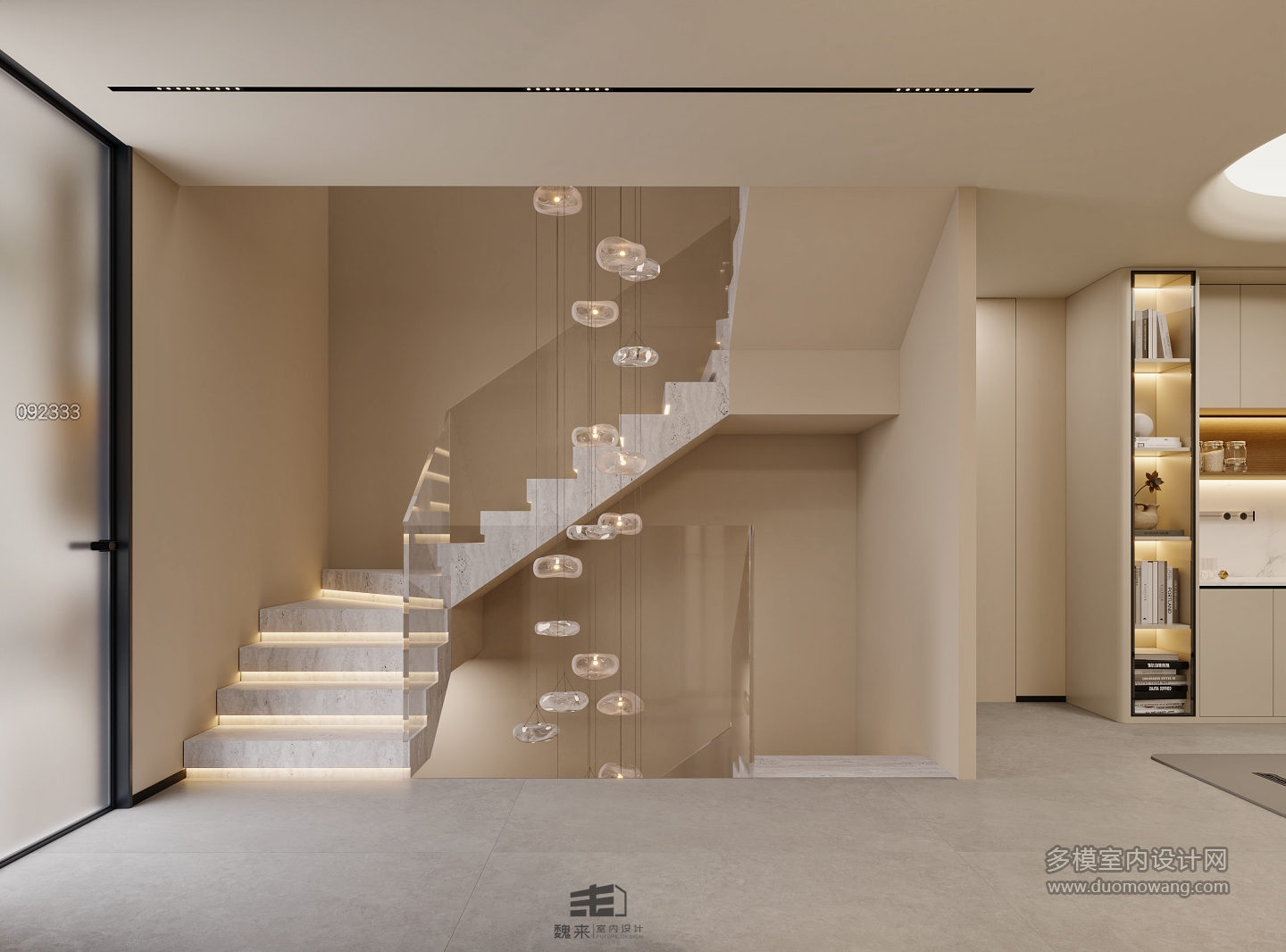 负一层宋代中式楼梯间特写