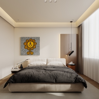 现代奶油二层主卧