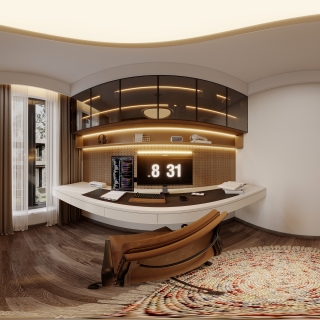 现代中古书房全景