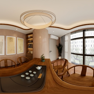 新中式茶室全景