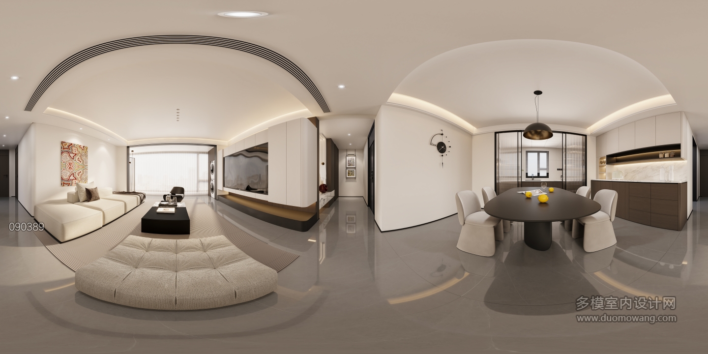 现代极简客餐厅-全景