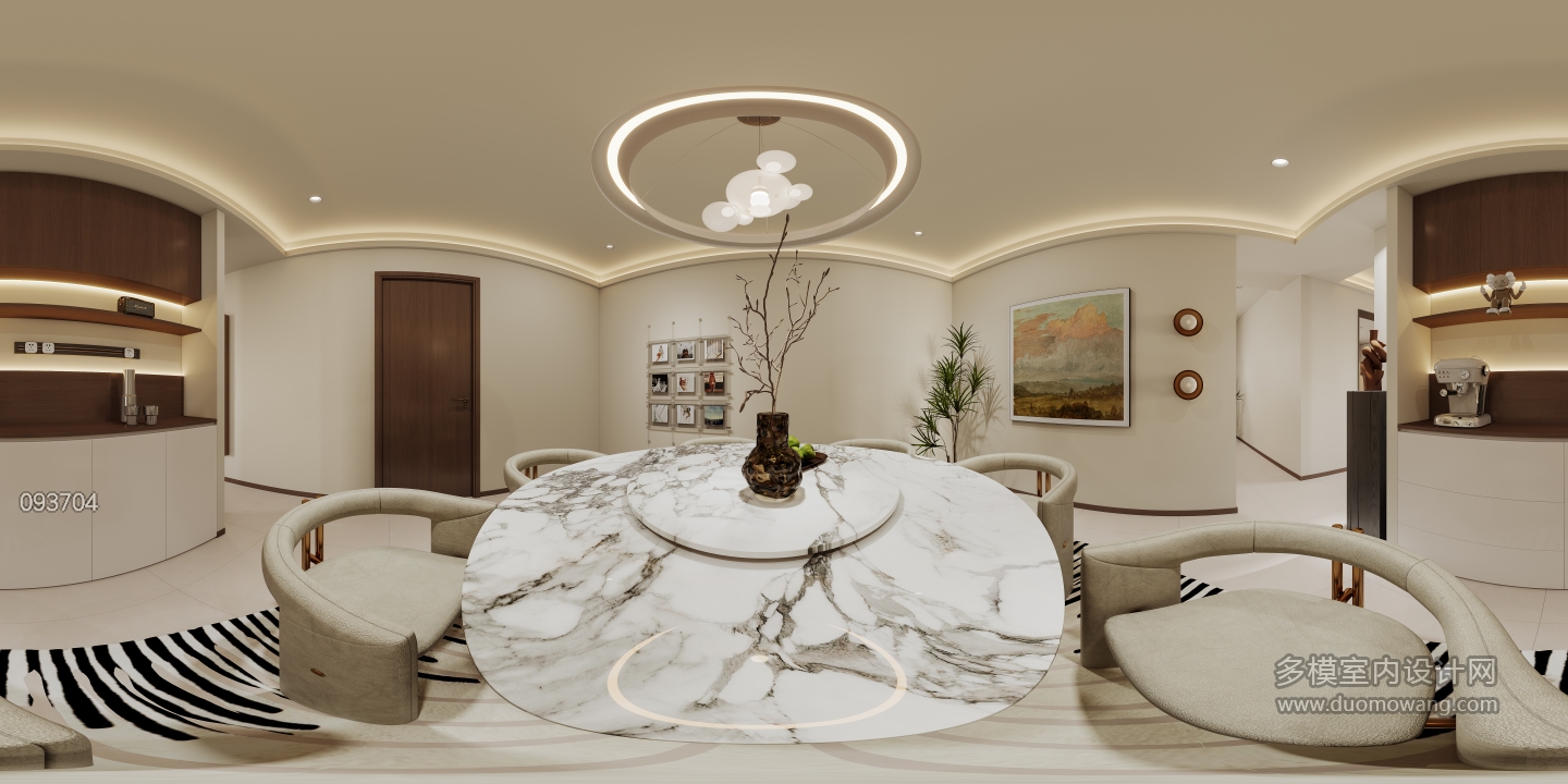 现代奶油一层餐厅全景